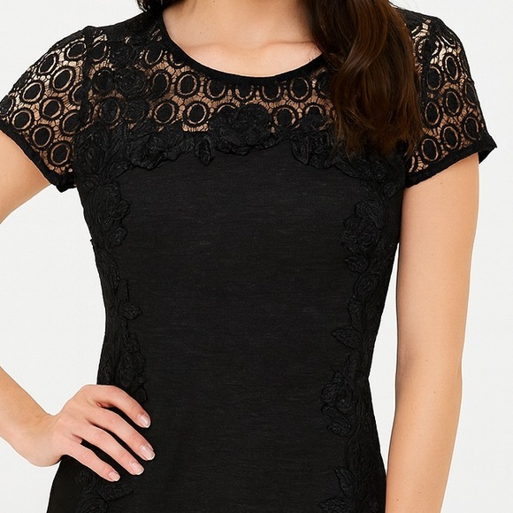 Truly Poppy black grey panel crochet lacey dress formal flower stitch fix M MD - Picture 17 of 17